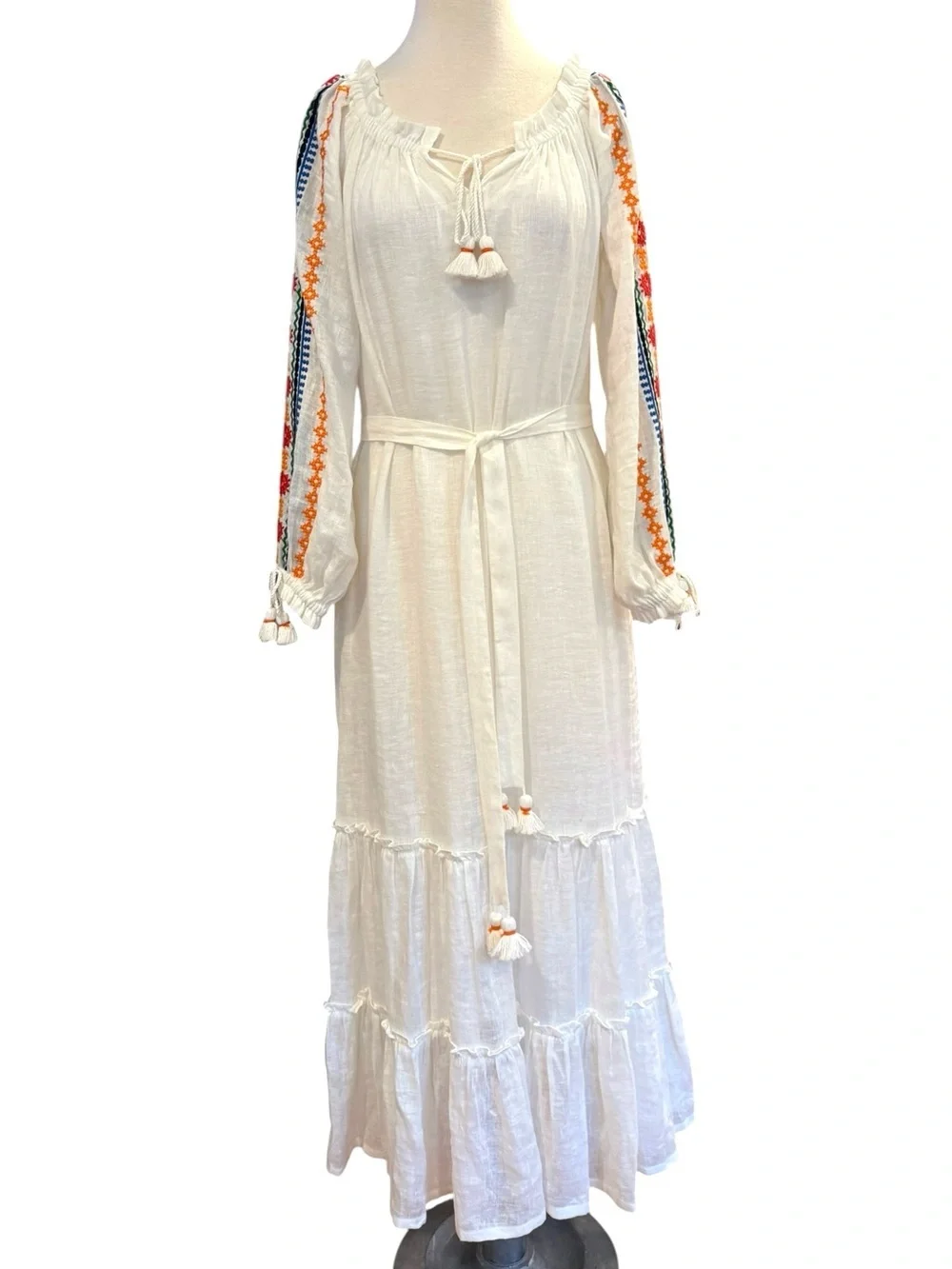 Tory Burch Embroidered Peasant Maxi Dress Cover-up On or Off Shoulder Small